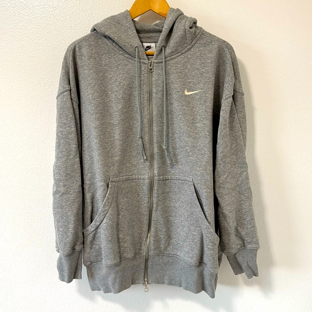 Nike grey full zip oversized hooded sweatshirt